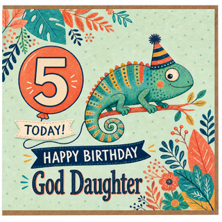 5th Birthday Card for God Daughter, Happy Birthday Today Chameleon Design