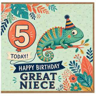 5th Birthday Card for Great Niece, Dinosaur Party Card