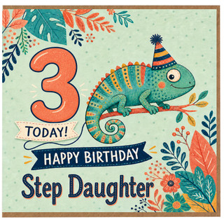 3rd Birthday Card for Step Daughter - Happy Birthday Today with Chameleon Design