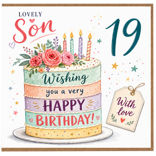 19th Birthday Card for Son, Lovely Son 19 Birthday Card with Floral Cake Design