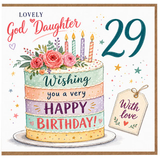 29th Birthday Card for God Daughter, Lovely Birthday Cake Design