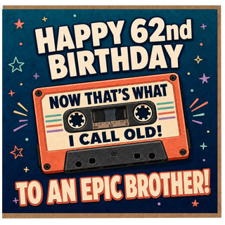 62nd Birthday Card for Brother, Retro Cassette Tape Birthday Card