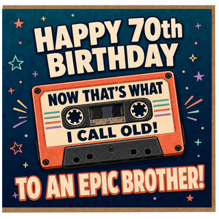 70th Birthday Card for Brother, Retro Cassette Tape Design