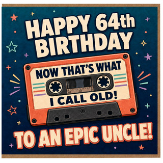 64th Birthday Card for Uncle, Retro Cassette Tape Humorous Birthday Card