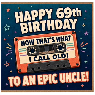69th Birthday Card for Uncle, Funny Retro Cassette Tape Birthday Card