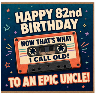 82nd Birthday Card for Uncle, Funny Retro Cassette Tape Card