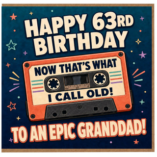 63rd Birthday Card for Granddad, Funny Retro Cassette Design