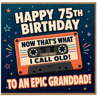 Granddad 75th Birthday Card, Retro Cassette Tape Birthday Card