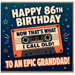 Granddad 86th Birthday Card, Retro Cassette Birthday Card