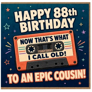 88th Birthday Cousin Card, Retro Cassette Tape Birthday Card