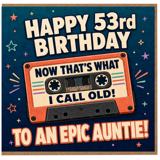 53rd Birthday Card for Auntie, Funny Retro Cassette Tape Birthday Card