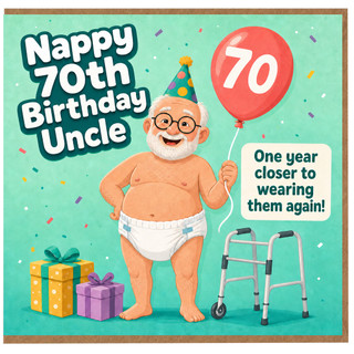 70th Birthday Card for Uncle, Funny Nappy 70th Birthday Card