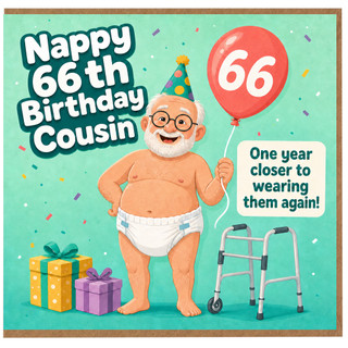 66th Birthday Card for Cousin, Funny Nappy Birthday Card