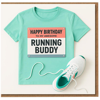 Happy Birthday To My Awesome Running Buddy Card - Sporty Race Bib Design for Runner Friend, Jogging Partner or Marathon Mate