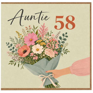 Auntie 58th Birthday Card, Floral Bouquet Design
