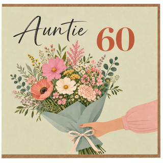 60th Birthday Card for Auntie, Floral Bouquet Design
