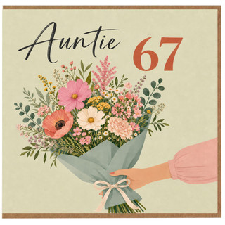 67th Birthday Card for Auntie, Floral Bouquet Design