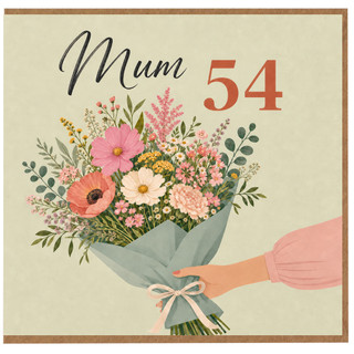 Mum 54th Birthday Card, Floral Bouquet Birthday Card