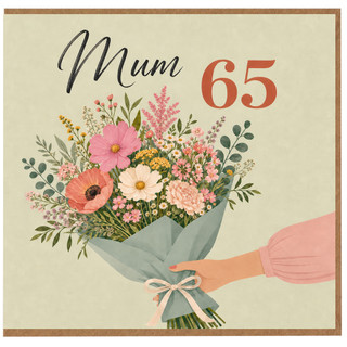 65th Birthday Card for Mum, Floral Bouquet Design