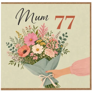 Mum 77th Birthday Card, Floral Bouquet Birthday Card