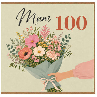 Mum 100th Birthday Card, Floral Bouquet Card for Mum