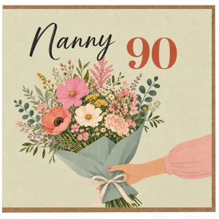 Nanny 90th Birthday Card, Floral Bouquet Greeting Card