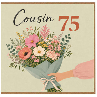 Cousin 75th Birthday Card, Floral Bouquet Birthday Card