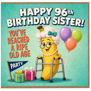 96th Birthday Sister Card, Funny Happy 96th Birthday Greeting Card