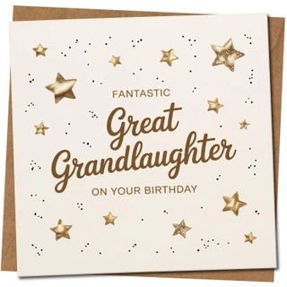 Fantastic Great Granddaughter Birthday Card - 'Great Grandlaughter' Stars Design - 145mm x 145mm - Cute, Kraft, Includes Kraft Envelope