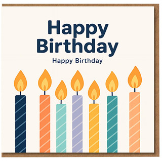 Happy Birthday Card - Bold Typography with Seven Colourful Candles - Modern Pastel Design - Unisex Birthday Greeting for Him, Her, Friend, Mum or Dad