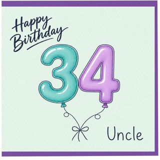 34th Birthday Card for Uncle, Happy Birthday Balloon Design
