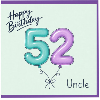 52nd Birthday Card for Uncle, Happy Birthday Balloon Design
