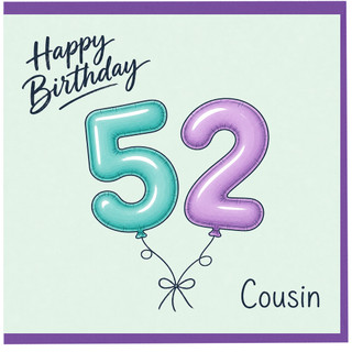 Cousin 52nd Birthday Card, Happy Birthday Balloons Design