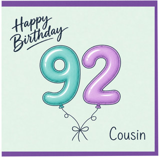 92nd Birthday Card for Cousin, Happy Birthday 92 Cousin Card
