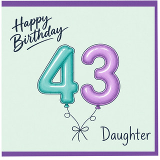 43rd Birthday Card for Daughter, Happy Birthday 43 Balloon Design