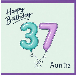 Auntie 37th Birthday Card, Happy Birthday Balloon Number 37 Card