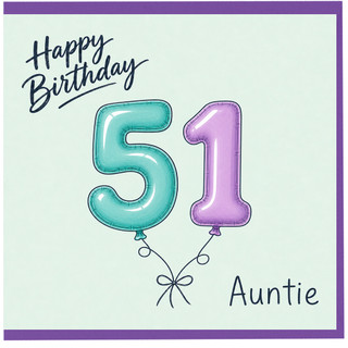 Auntie 51st Birthday Card, Happy Birthday Balloon Number Design