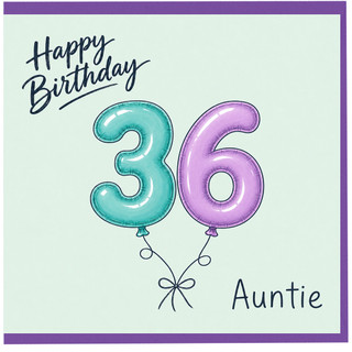 Auntie 36th Birthday Card, Happy Birthday Balloon Design