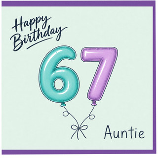 Auntie 67th Birthday Card, Happy Birthday Balloon Design