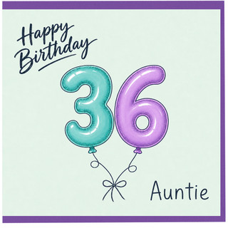 Auntie 36th Birthday Card, Happy Birthday Balloon Number Card
