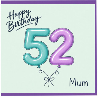 52nd Birthday Card for Mum, Happy Birthday Balloon Design