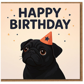 Cute Pug Birthday Card - Happy Birthday Dog with Party Hat and Confetti - Fun Dog Lover Greeting for Him, Her, Friends & Family