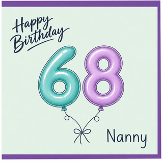 Nanny 68th Birthday Card, Happy Birthday Balloon Numbers Card