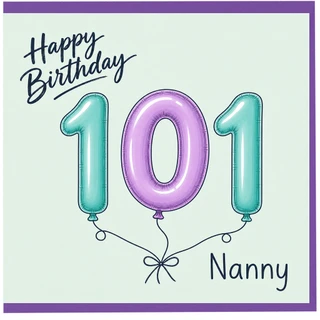 Nanny 101st Birthday Card, Happy Birthday Balloon Number Design