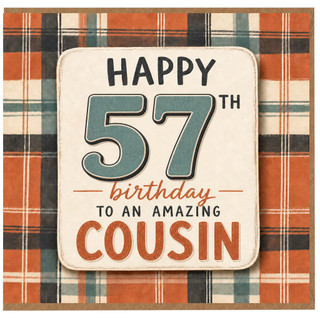 57th Birthday Cousin Card, Happy 57th Birthday to an Amazing Cousin Plaid Greeting Card