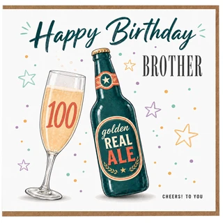 Brother 100th Birthday Card, Happy Birthday Beer Bottle and Cheers Design