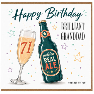 71st Birthday Card for Grandad, Brilliant Granddad Happy Birthday Beer and Champagne Design