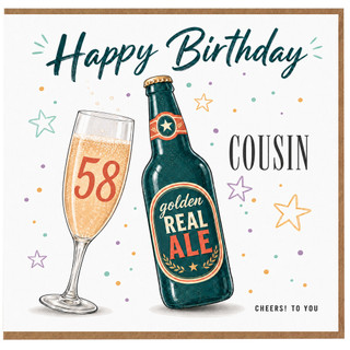 58th Birthday Card for Cousin, Happy Birthday Real Ale Cheers Card