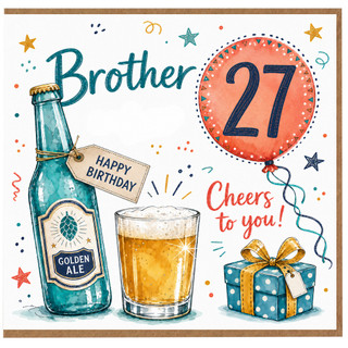 Brother 27th Birthday Card, Happy Birthday Cheers to You Beer Gift Design