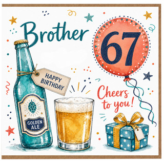 Brother 67th Birthday Card, Happy Birthday Cheers to You Beer Gift Card